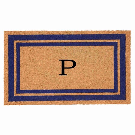Monogram Door Mat, Natural, Dark Blue, 24 in W x 36 in L
